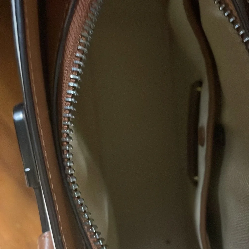 Coach Chalk and Brown Leather Tote - Picture 2 of 6